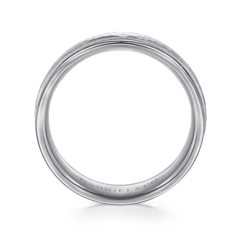 14K Two-Tone Gold 6mm – Hammered Finish Milgrain Men’s Wedding Band Gabriel 24