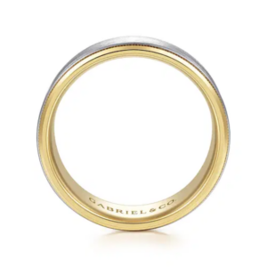 14K Two-Tone Gold 8mm – Satin Finish Milgrain Beveled Men’s Wedding Band Gabriel 20