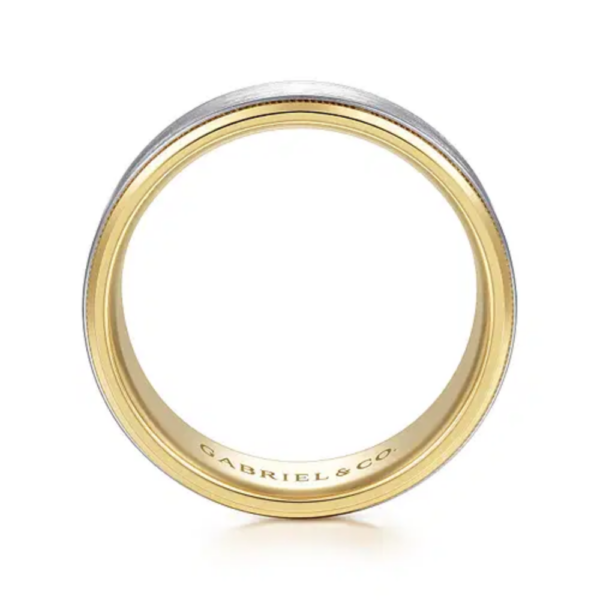 14K Two-Tone Gold 8mm - Satin Finish Milgrain Beveled Men's Wedding Band - Image 7