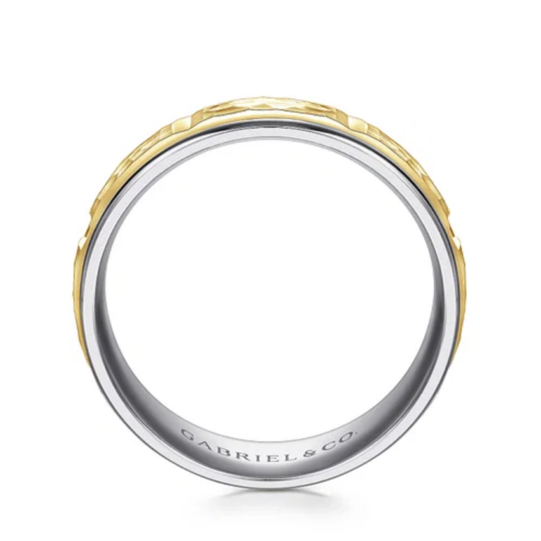 14K Two-Tone Gold 7mm – Hammered Station Men’s Wedding Band Gabriel 16
