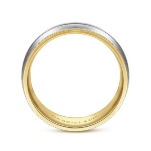 14K Two-Tone Gold 8mm – Grooved Center Milgrain Men’s Wedding Band Gabriel 16