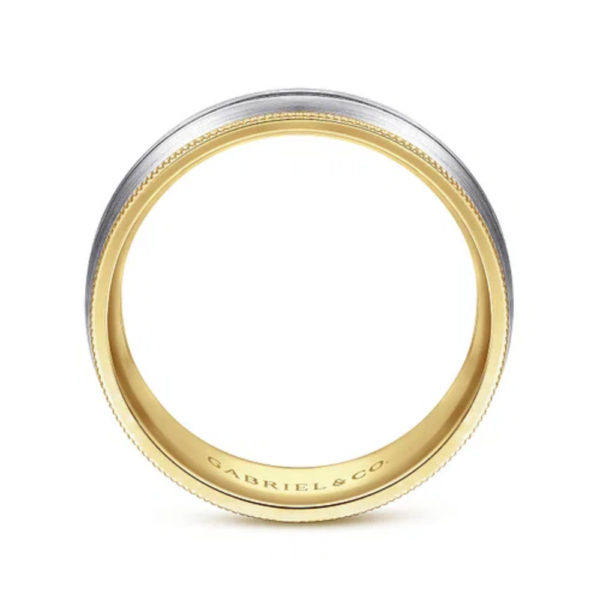 14K Two-Tone Gold 8mm - Grooved Center Milgrain Men's Wedding Band - Image 3
