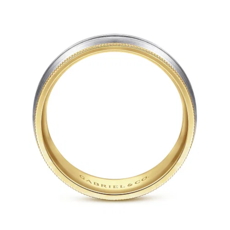 14K Two-Tone Gold 8mm – Grooved Center Milgrain Men’s Wedding Band Gabriel 42