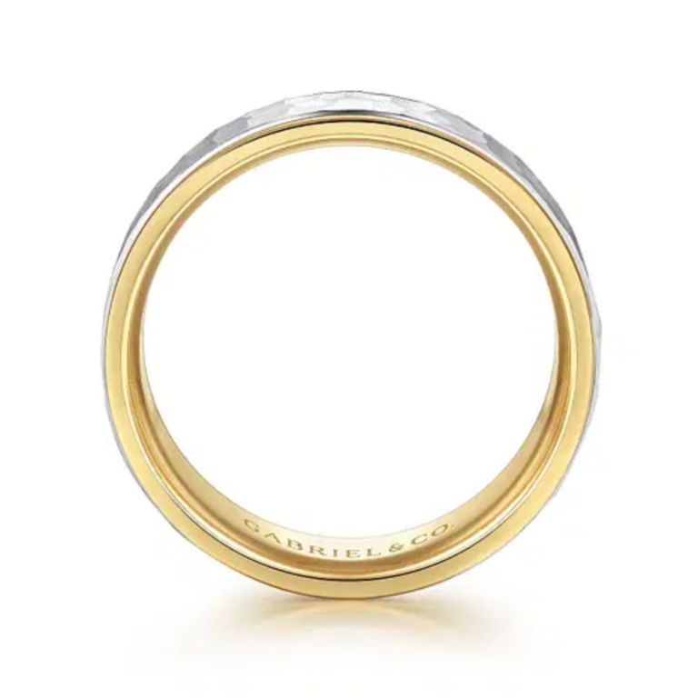14K Two-Tone Gold 8mm – Hammered Finish Men’s Wedding Band Gabriel 16