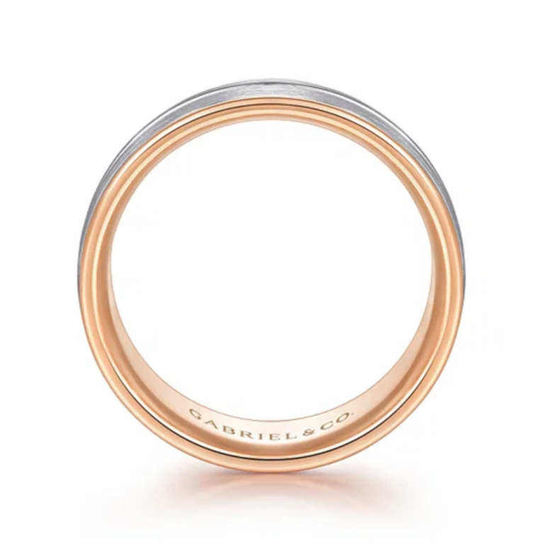 14K Two-Tone Gold 8mm – Satin Finish Grooved Channel Men’s Wedding Band Gabriel 16