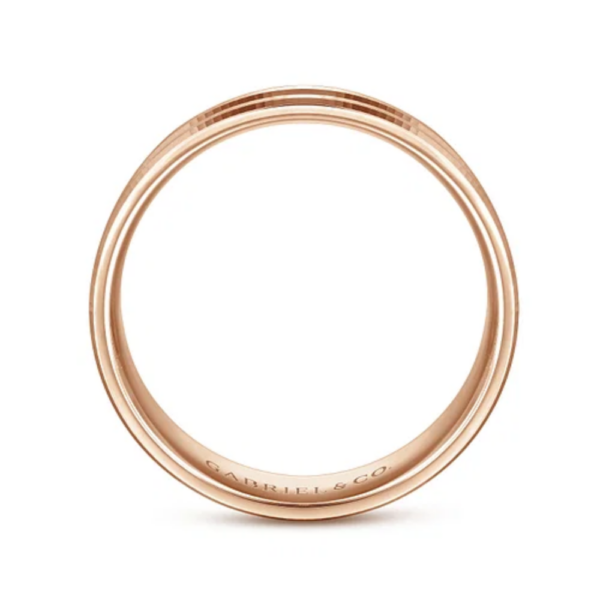 14K Gold 6mm - Satin Finish Carved Accents Men's Wedding Band - Image 11