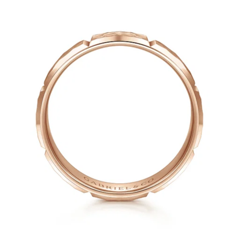 14K Gold 6mm – Hammered Station Men’s Wedding Band Gabriel 16