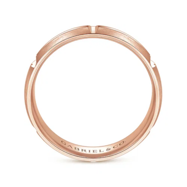 14K Gold 6mm - Satin Carved Station Men's Wedding Band - Image 11