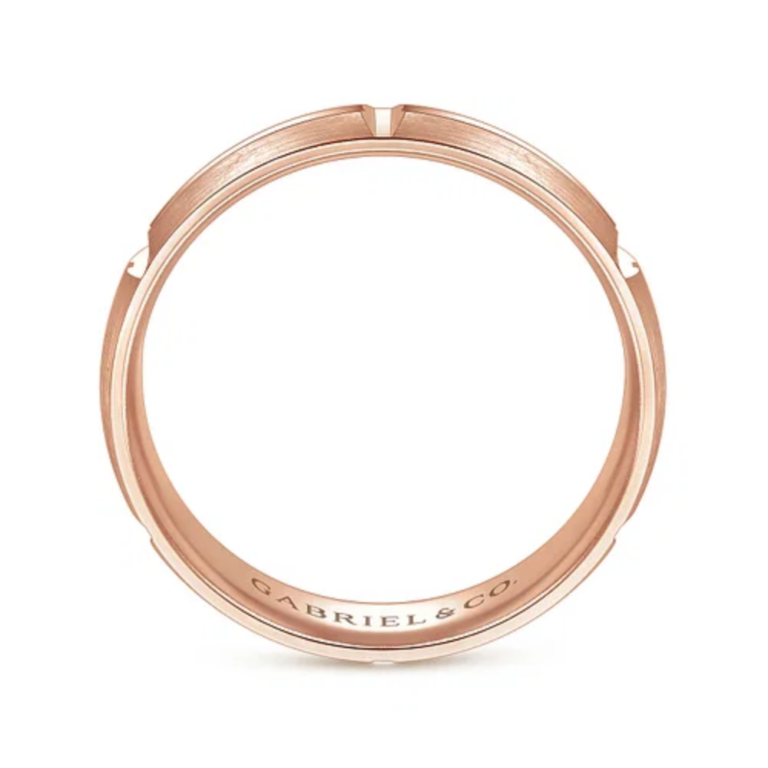 14K Gold 6mm – Satin Carved Station Men’s Wedding Band Gabriel 23
