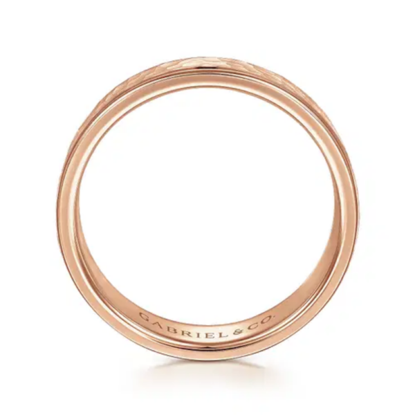 14K Gold 6mm - Flat Hammered Finish Men's Wedding Band - Image 11