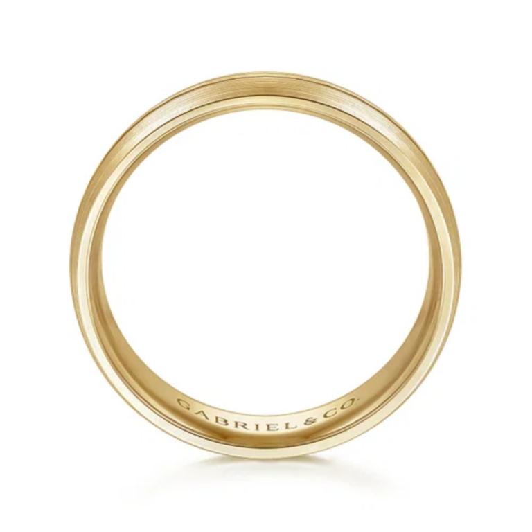 14K Gold 6mm – Satin Finish Diamond Cut Center Groove Men’s Wedding Band Gabriel 16