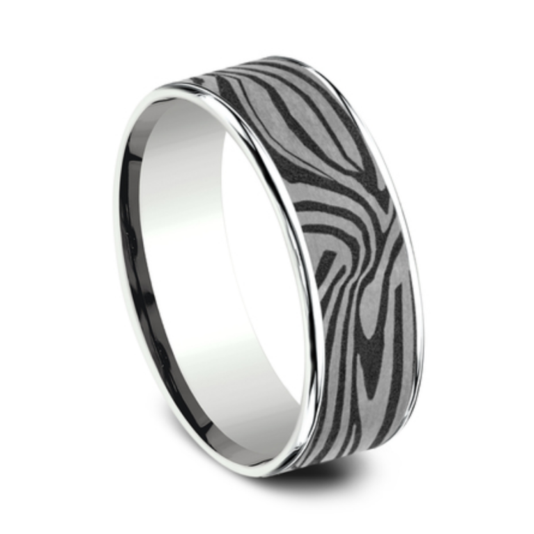 14K Gold and Tantalum 7.5mm – Lava Pattern Men’s Wedding Band Ammara Stone 29