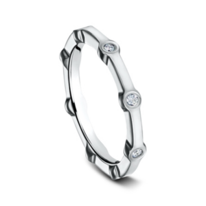 14K Gold Bezel Set Stationed Diamond Wedding Band