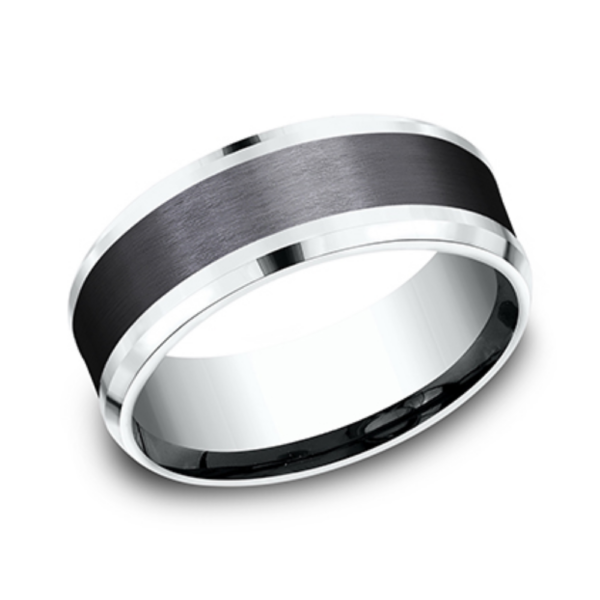 14K Gold and Black Titanium 8mm - Satin Men's Wedding Band - Image 2