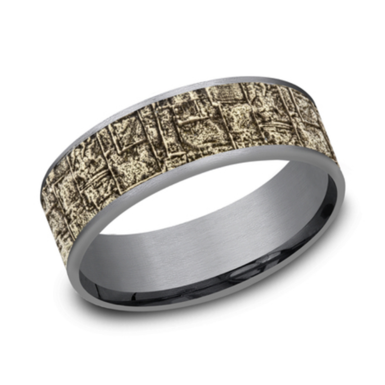 14K Gold and Tantalum 7.5mm – Bamboo Men’s Wedding Band Ammara Stone 14