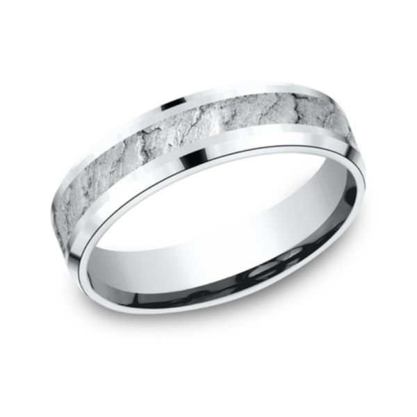 14K Gold 6mm - Lava Rock Beveled Men's Wedding Band - Image 2