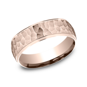 14K Gold 6.5mm – Hammered Men’s Wedding Band Benchmark 35