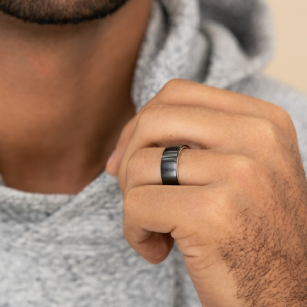 14K Gold and Black Titanium 8mm - Satin Men's Wedding Band - Image 4