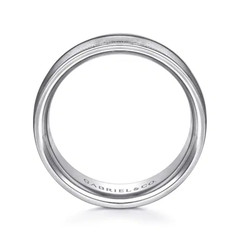 14K Gold 7mm – Satin Finish Milgrain Channels Men’s Wedding Band Gabriel 24