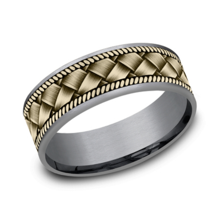 14K Gold and Tantalum 7.5mm – Basket Weave Men’s Wedding Band Ammara Stone 11