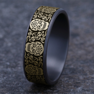 14K Gold and Tantalum 7.5mm – Skull King Men’s Wedding Band Ammara Stone 30