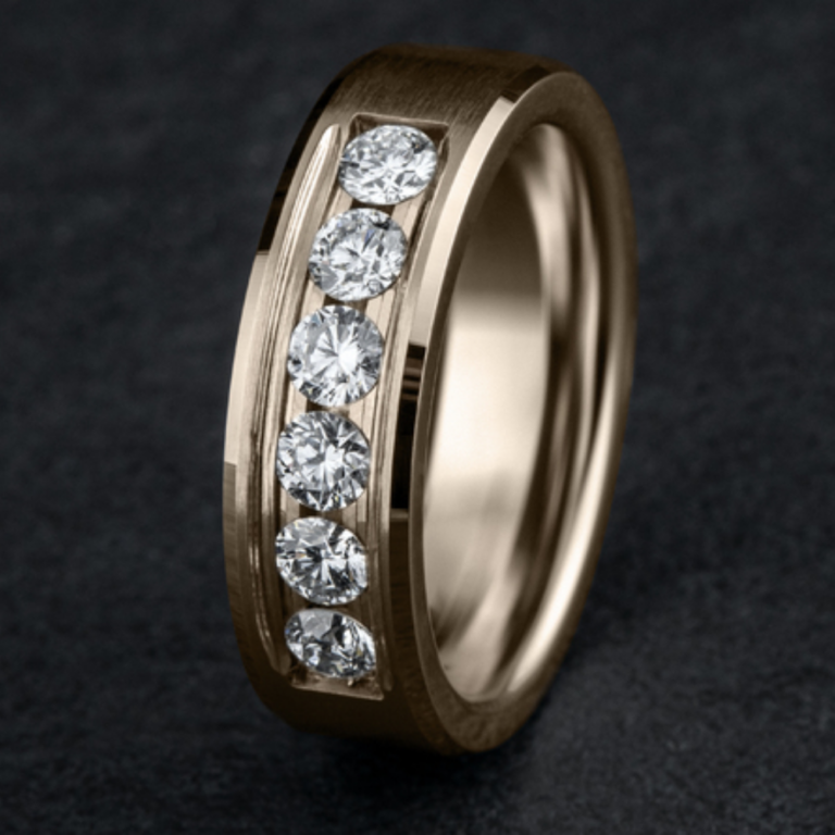 14K Gold Channel Set Diamond Men’s Wedding Band Benchmark 18