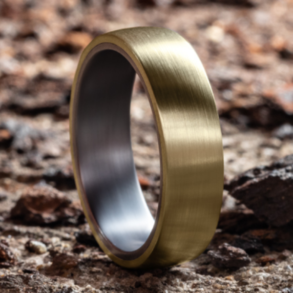 14K Gold and Tantalum 6.5mm - Satin Sleeve Men's Wedding Band - Image 3