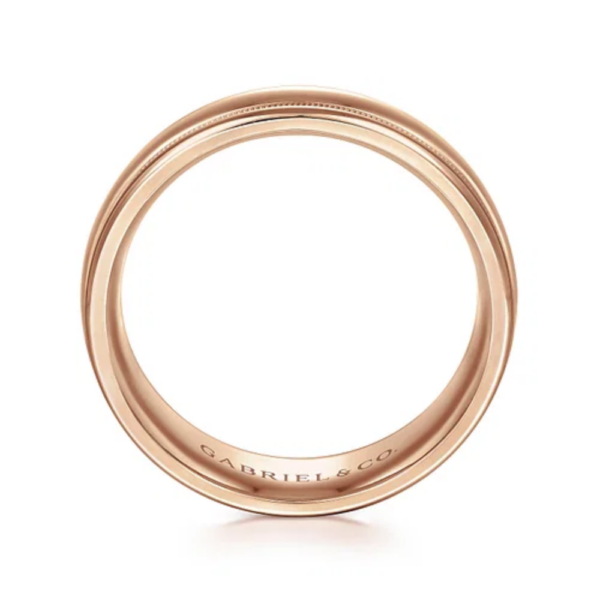 14K Gold 7mm - High Polish Milgrain Channel Men's Wedding Band - Image 8