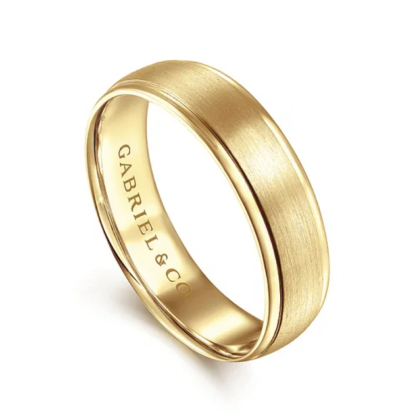 14K Gold 6mm - Satin Finish Polished Edges Men's Wedding Band - Image 6