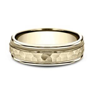 14K Gold 6.5mm – Hammer Milgrain Men’s Wedding Band Benchmark 16