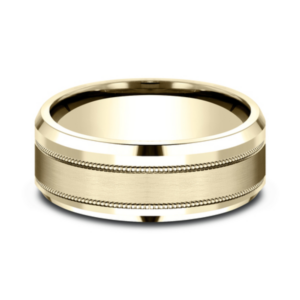 14K Gold 8mm – Satin Milgrain Men’s Wedding Band Benchmark 25