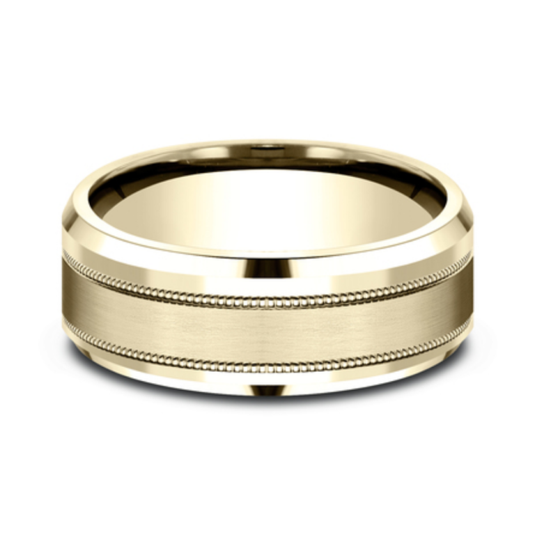 14K Gold 8mm – Satin Milgrain Men’s Wedding Band Benchmark 55