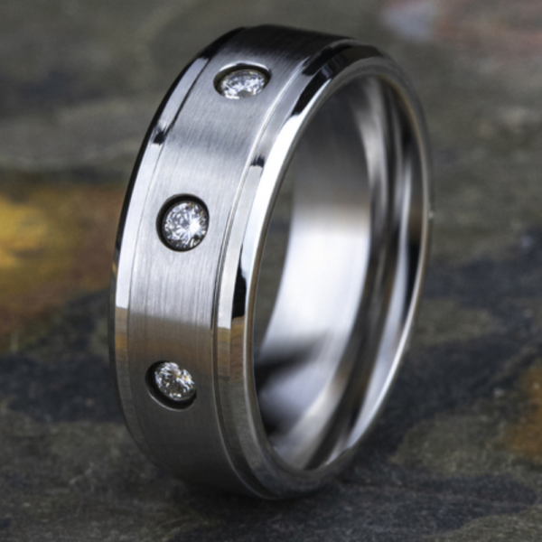 Cobalt 8mm Burnish Set Diamond Men's Wedding Band - Image 3