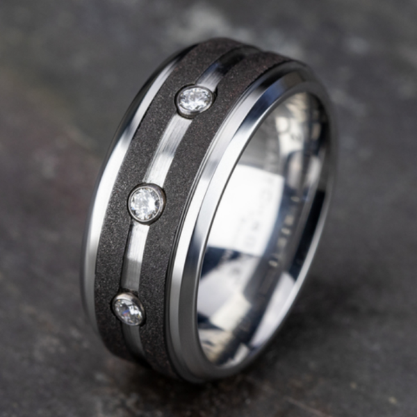 Cobalt and Graphite Burnish Set Diamond Men's Wedding Band - Image 3