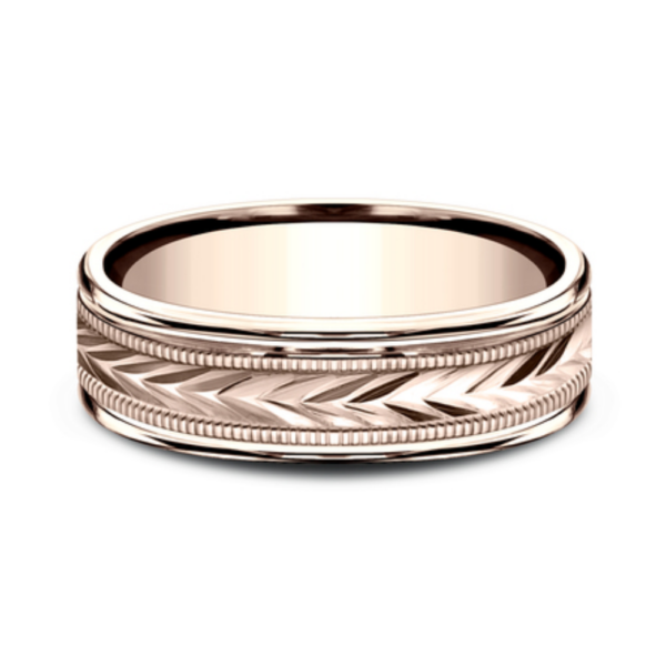 14K Gold 6.5mm - Wheat Milgrain Men's Wedding Band - Image 7