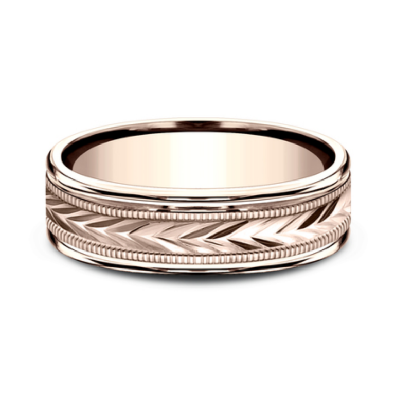 14K Gold 6.5mm – Wheat Milgrain Men’s Wedding Band Benchmark 16