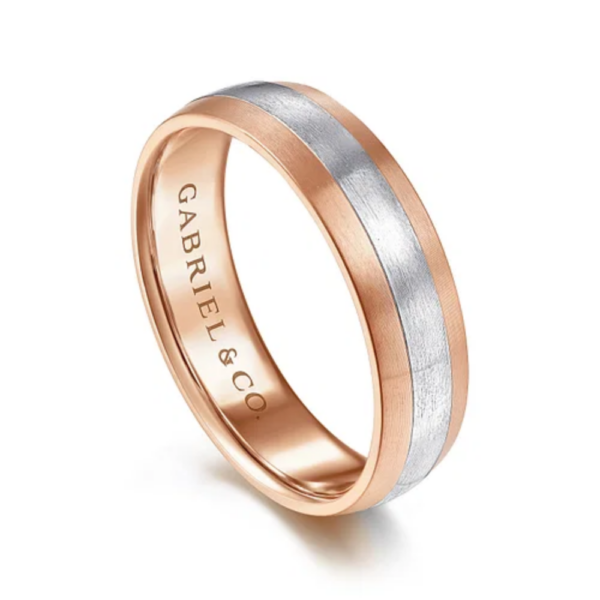 14K Two-Tone Gold 6mm - Satin Finish Men's Wedding Band - Image 6