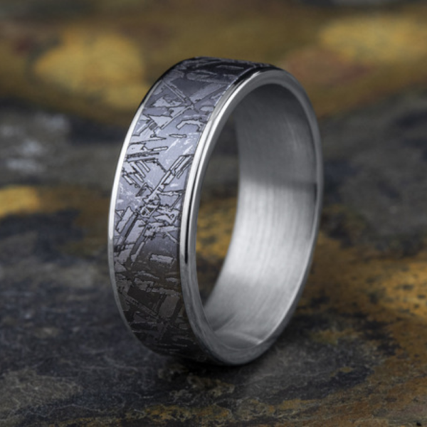 14K Gold and Tantalum 7.5mm - Meteorite Men's Wedding Band - Image 3