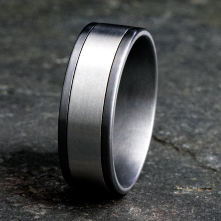 14K Gold and Tantalum 8mm – Satin Men’s Wedding Band Ammara Stone 18