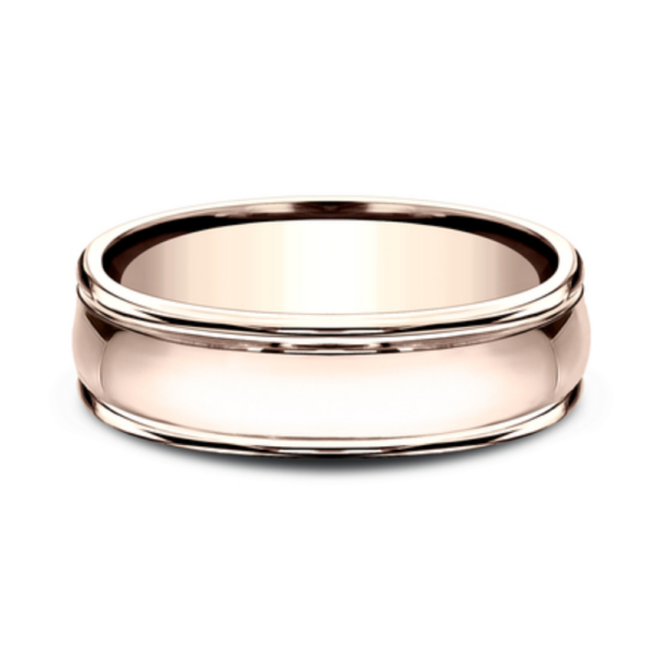 14K Gold 6.5mm - Rounded Polished Men's Wedding Band - Image 7