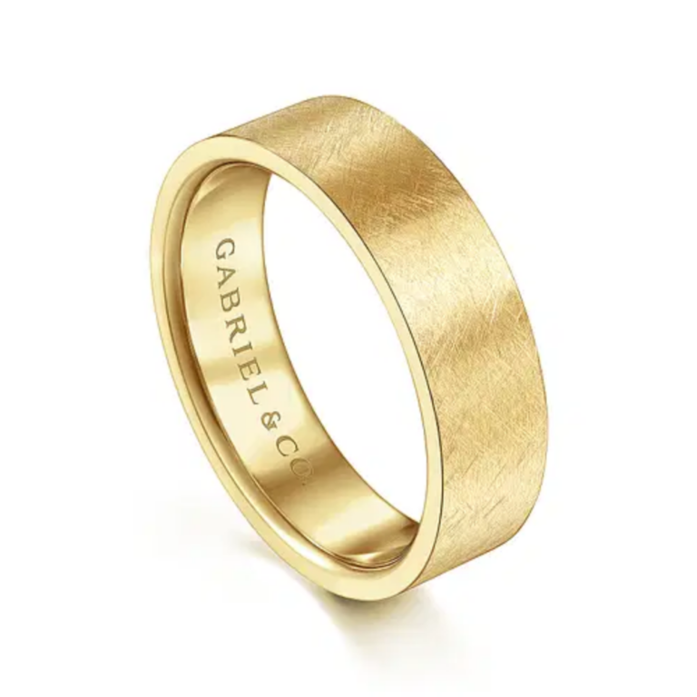 14K Gold 6mm – Crosshatch Brushed Finish Men’s Wedding Band Gabriel 49