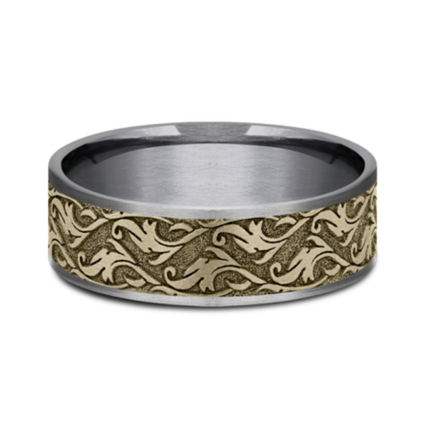 14K Gold and Tantalum 7.5mm - Vine Men's Wedding Band