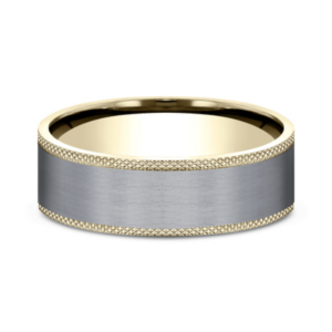 14K Gold and Tantalum 7mm - Satin Knurled Men's Wedding Band