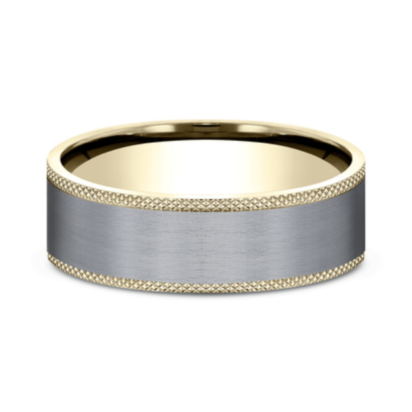14K Gold and Tantalum 7mm - Satin Knurled Men's Wedding Band