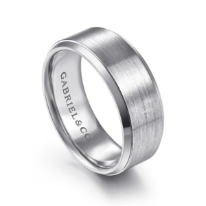 14K Gold 8mm - Satin Finish Beveled Edges Men's Wedding Band