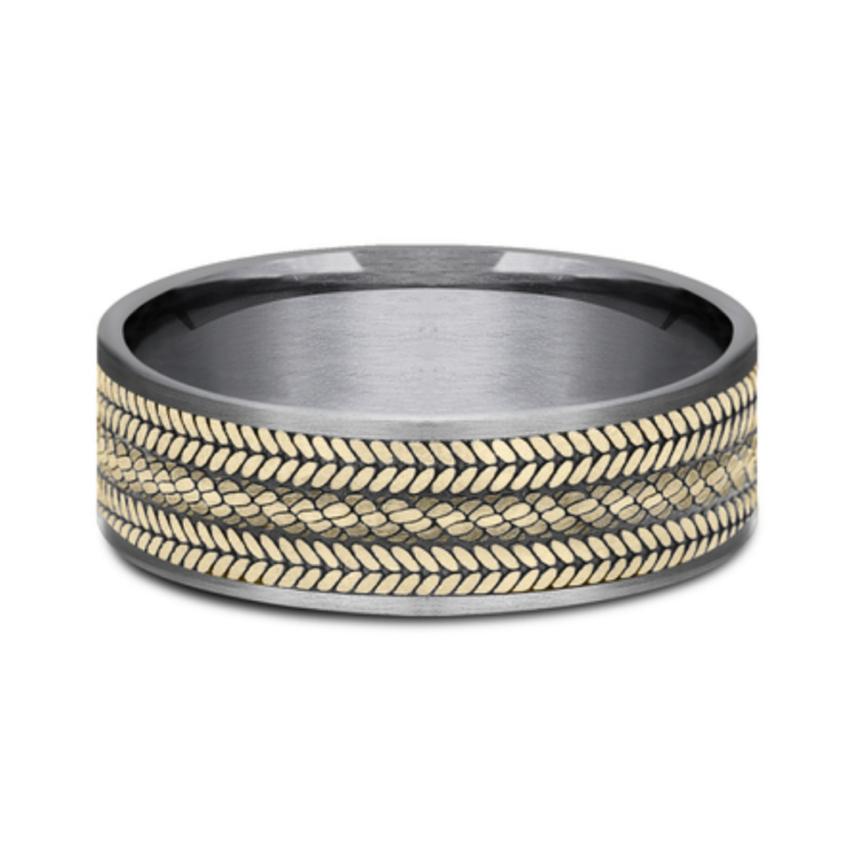 14K Gold and Tantalum 7.5mm – Rope Men’s Wedding Band Ammara Stone 28
