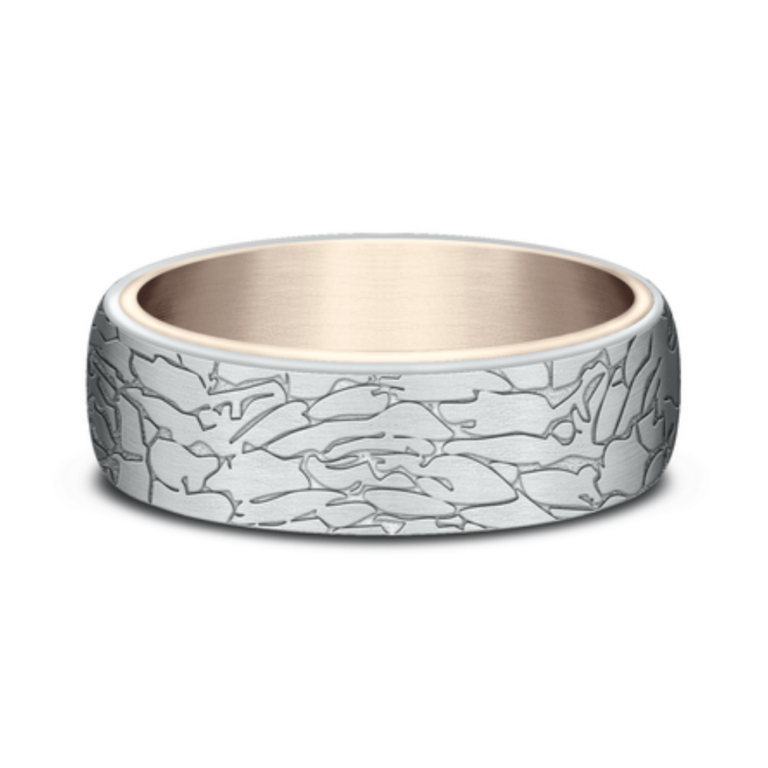 14K Two-Tone Gold 6.5mm – Fractured Rock Men’s Wedding Band Benchmark 19