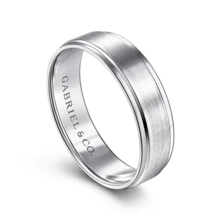 14K Gold 6mm – Brushed Beveled Edge Men’s Wedding Band Gabriel 45
