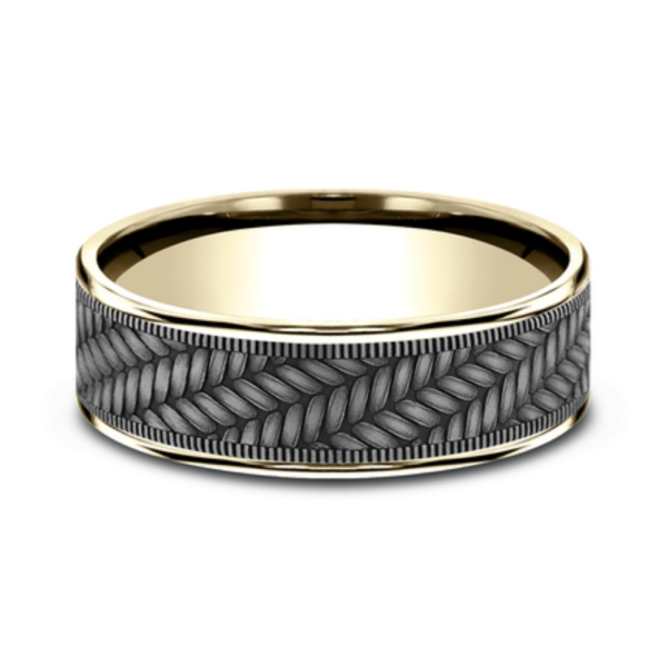 14K Gold and Tantalum 7.5mm - Cross Chevron Men's Wedding Band