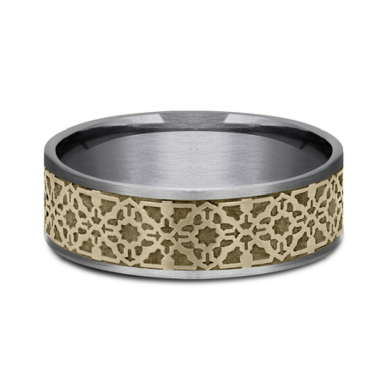 14K Gold and Tantalum 7.5mm – Aztec Men’s Wedding Band Ammara Stone 10
